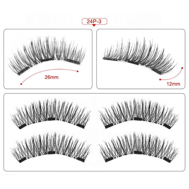 Genailish Eyelashes Magnetic False Natural 3 Magnets Set Long Wearing Without Glue Long Lasting Multiple Eyelashes Applicator