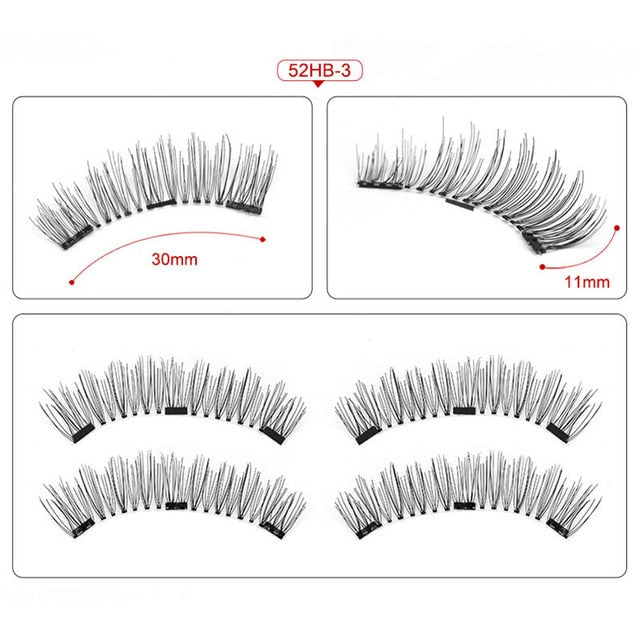 Genailish Eyelashes Magnetic False Natural 3 Magnets Set Long Wearing Without Glue Long Lasting Multiple Eyelashes Applicator
