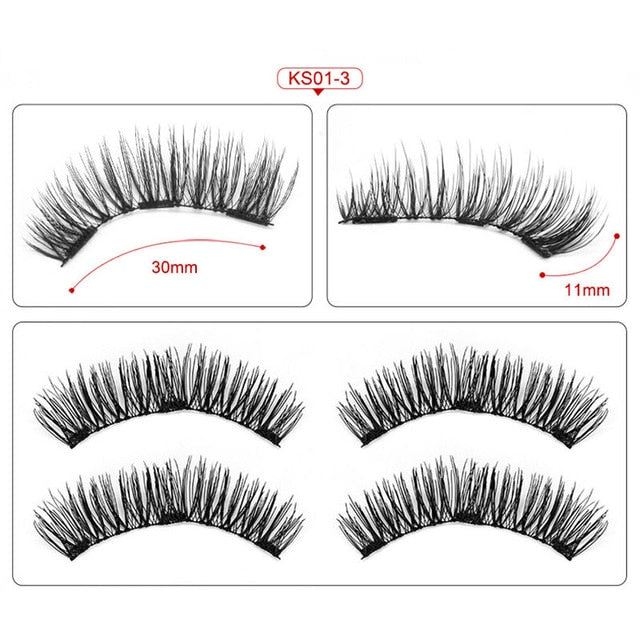 Genailish Eyelashes Magnetic False Natural 3 Magnets Set Long Wearing Without Glue Long Lasting Multiple Eyelashes Applicator