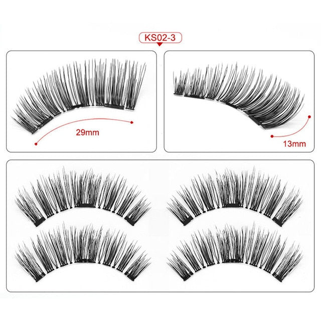Genailish Eyelashes Magnetic False Natural 3 Magnets Set Long Wearing Without Glue Long Lasting Multiple Eyelashes Applicator