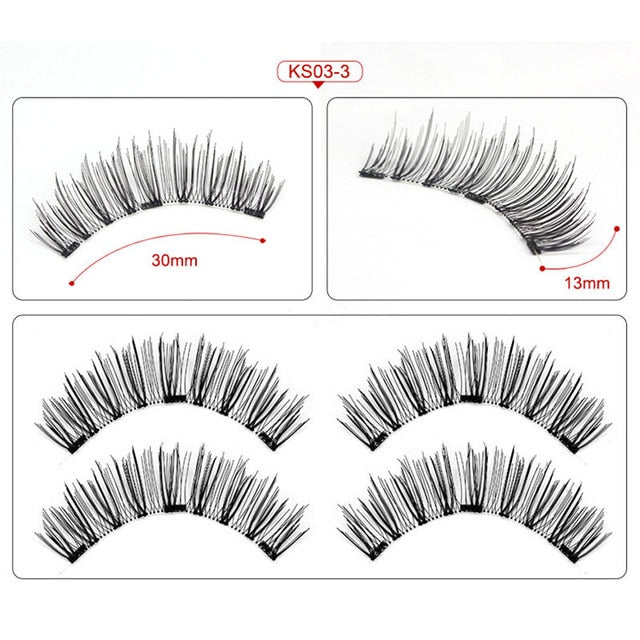 Genailish Eyelashes Magnetic False Natural 3 Magnets Set Long Wearing Without Glue Long Lasting Multiple Eyelashes Applicator