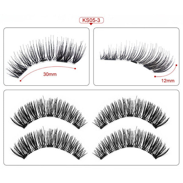 Genailish Eyelashes Magnetic False Natural 3 Magnets Set Long Wearing Without Glue Long Lasting Multiple Eyelashes Applicator