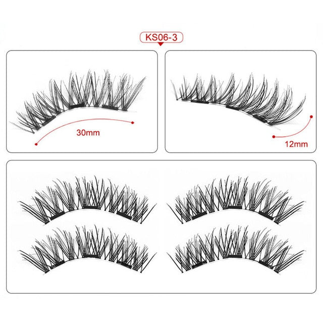 Genailish Eyelashes Magnetic False Natural 3 Magnets Set Long Wearing Without Glue Long Lasting Multiple Eyelashes Applicator